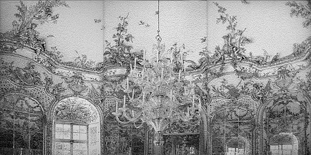 William Betts, Amalienburg, Nymphenburg Palace, Munchin, 2011
Acrylic paint on reverse drilled mirror acrylic, 61 x 123 in.
WBE-133